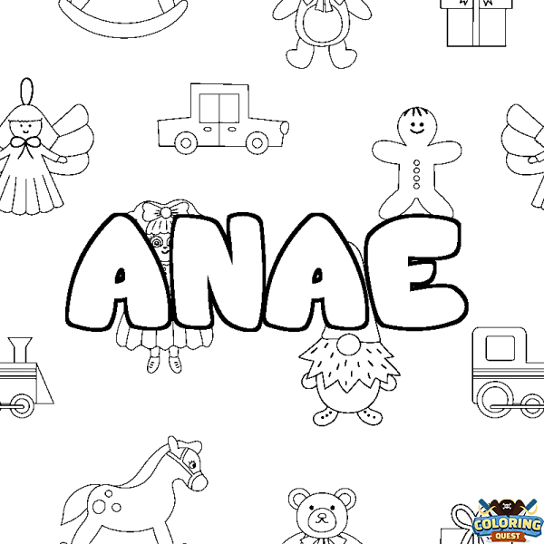 Coloring page first name ANAE - Toys background