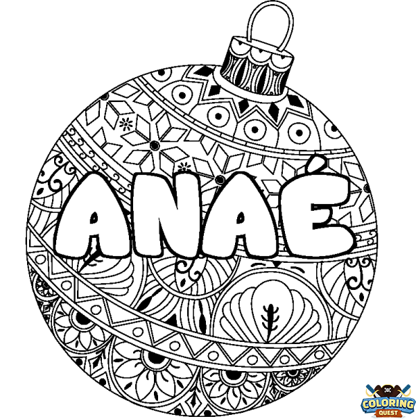 Coloring page first name ANA&Eacute; - Christmas tree bulb background