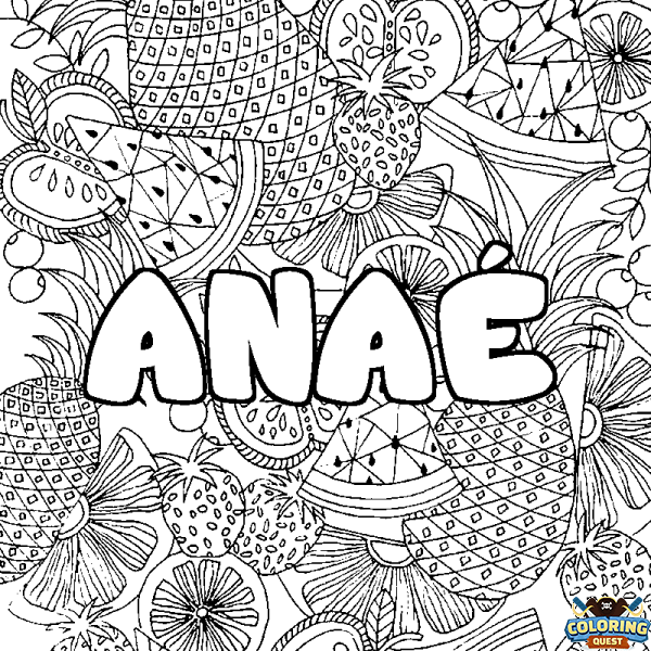 Coloring page first name ANA&Eacute; - Fruits mandala background