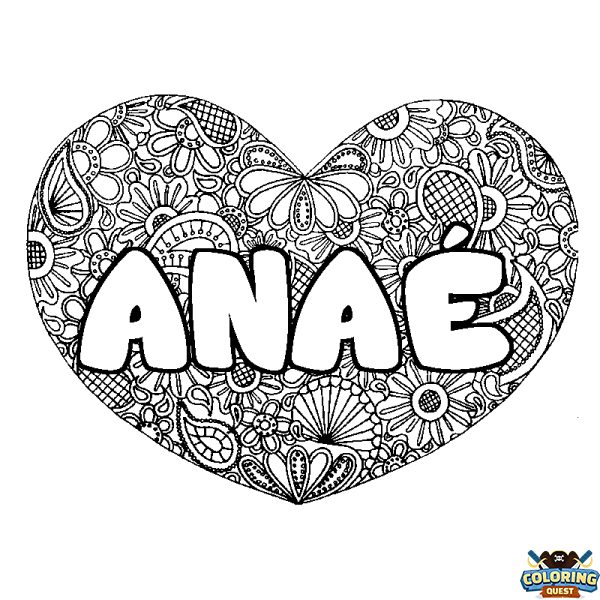 Coloring page first name ANA&Eacute; - Heart mandala background