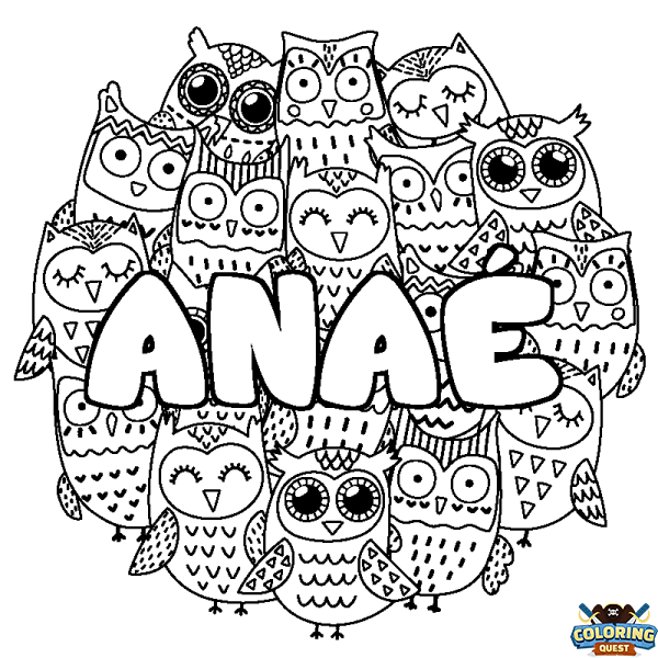 Coloring page first name ANA&Eacute; - Owls background