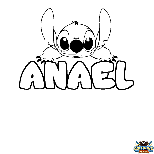 Coloring page first name ANAEL - Stitch background