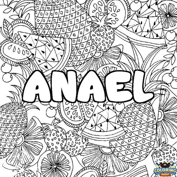 Coloring page first name ANAEL - Fruits mandala background