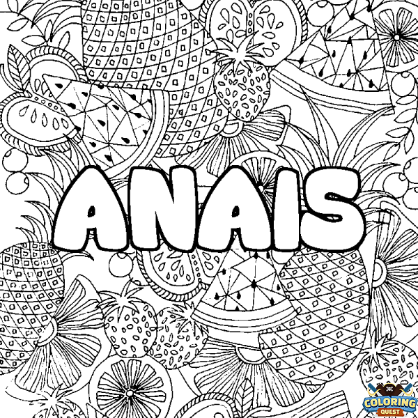 Coloring page first name ANAIS - Fruits mandala background