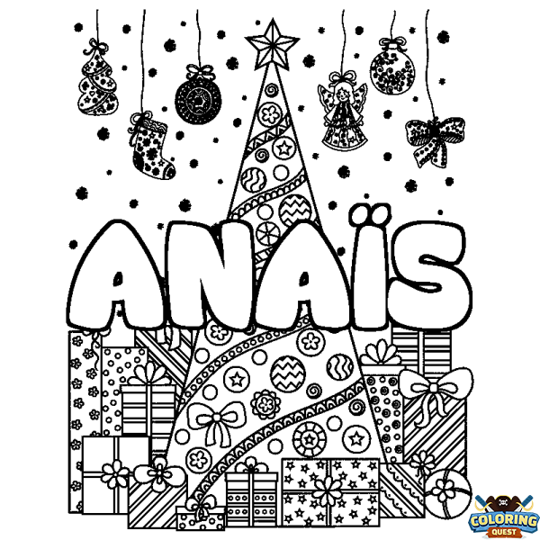 Coloring page first name ANA&Iuml;S - Christmas tree and presents background