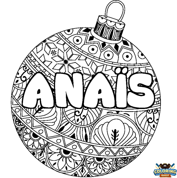 Coloring page first name ANA&Iuml;S - Christmas tree bulb background