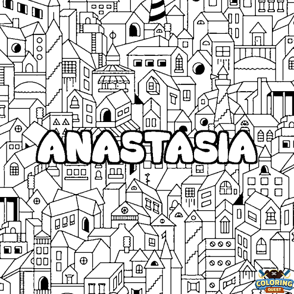 Coloring page first name ANASTASIA - City background