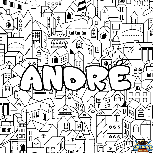 Coloring page first name ANDR&Eacute; - City background