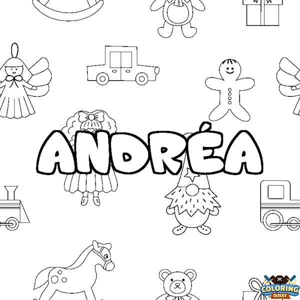 Coloring page first name ANDR&Eacute;A - Toys background