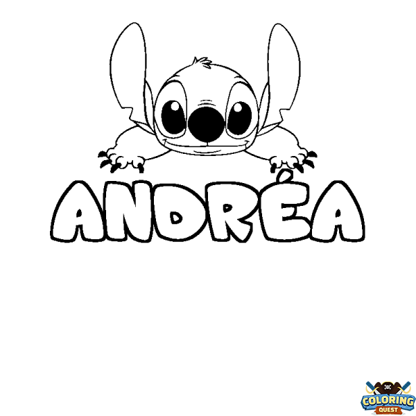 Coloring page first name ANDR&Eacute;A - Stitch background