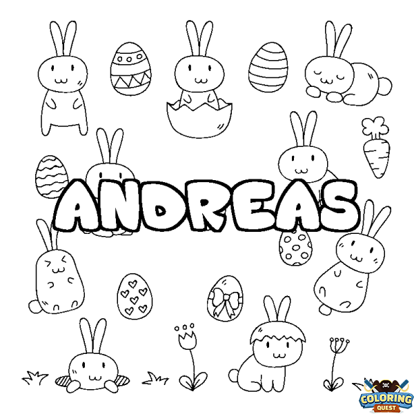 Coloring page first name ANDREAS - Easter background