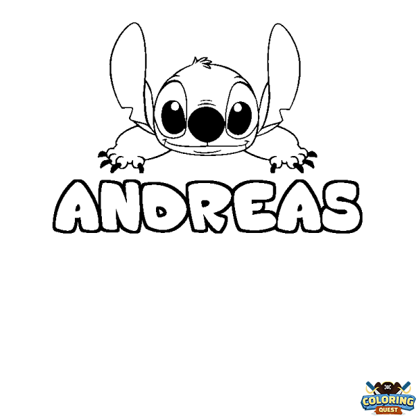 Coloring page first name ANDREAS - Stitch background