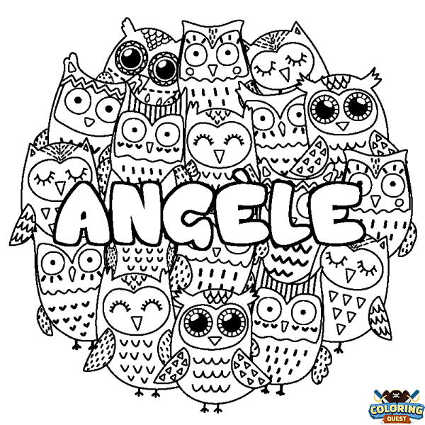 Coloring page first name ANG&Egrave;LE - Owls background