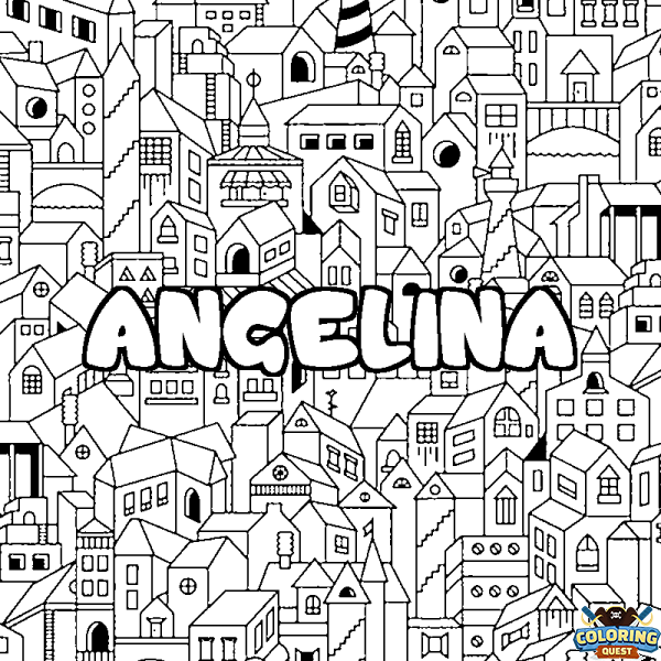 Coloring page first name ANGELINA - City background