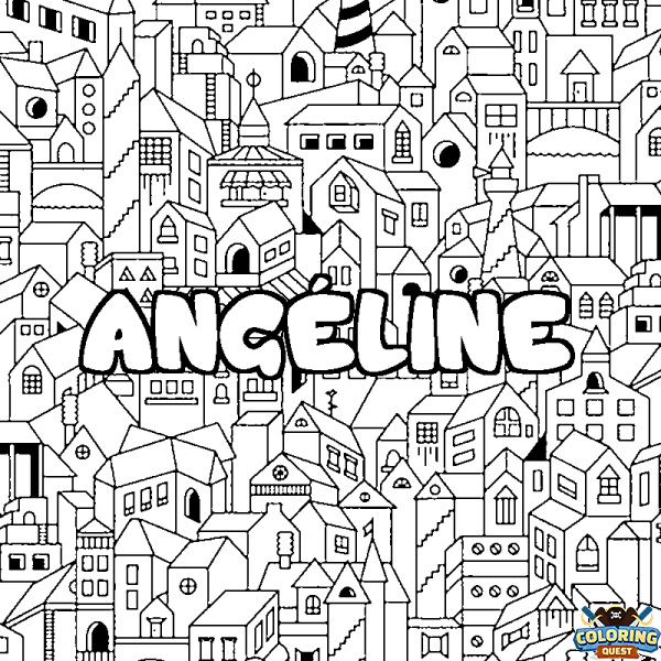 Coloring page first name ANG&Eacute;LINE - City background