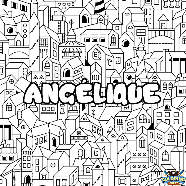 Coloring page first name ANG&Eacute;LIQUE - City background
