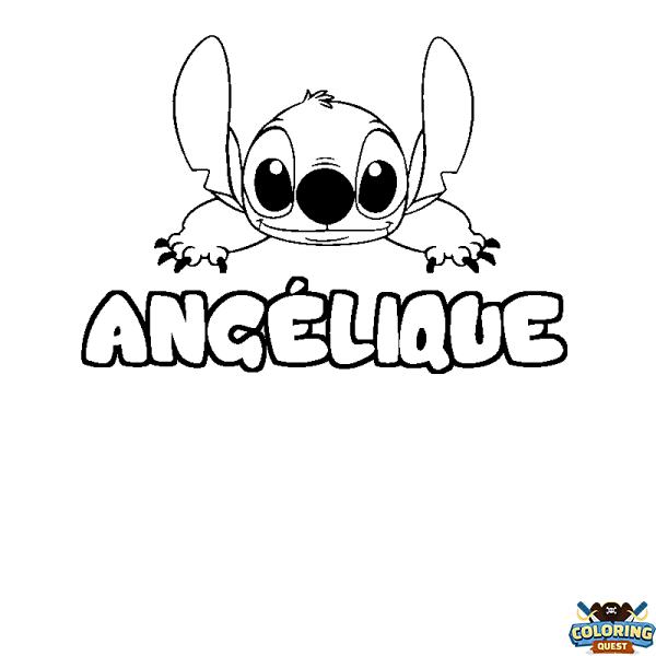 Coloring page first name ANG&Eacute;LIQUE - Stitch background