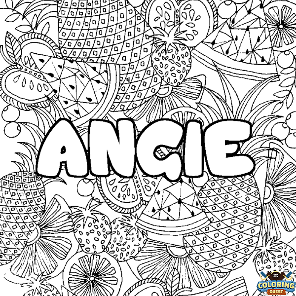 Coloring page first name ANGIE - Fruits mandala background