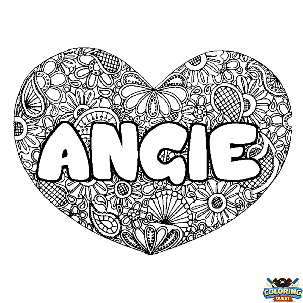 Coloring page first name ANGIE - Heart mandala background