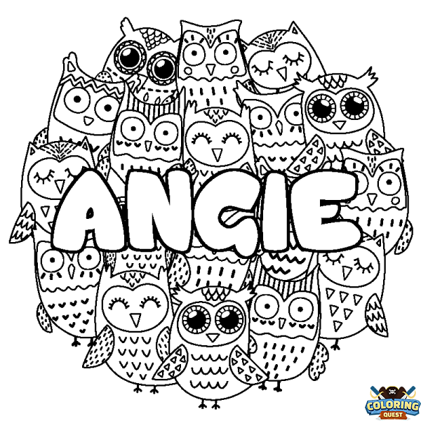 Coloring page first name ANGIE - Owls background