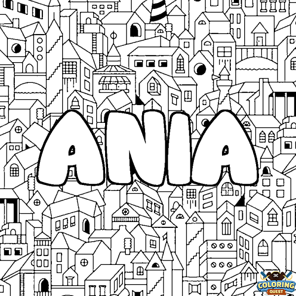 Coloring page first name ANIA - City background