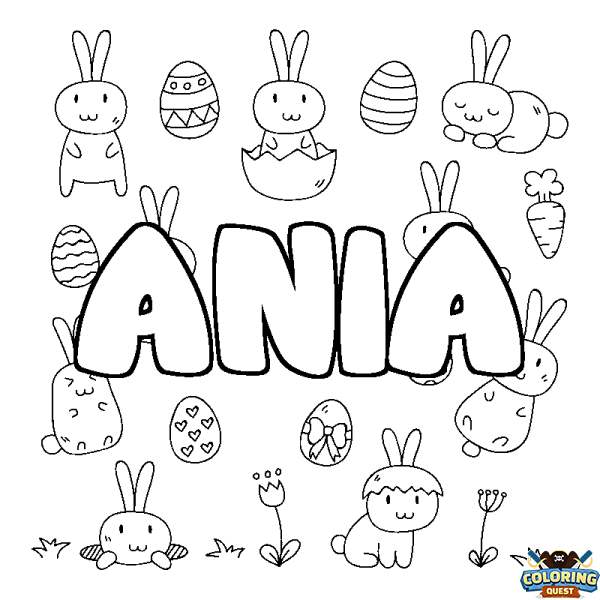 Coloring page first name ANIA - Easter background