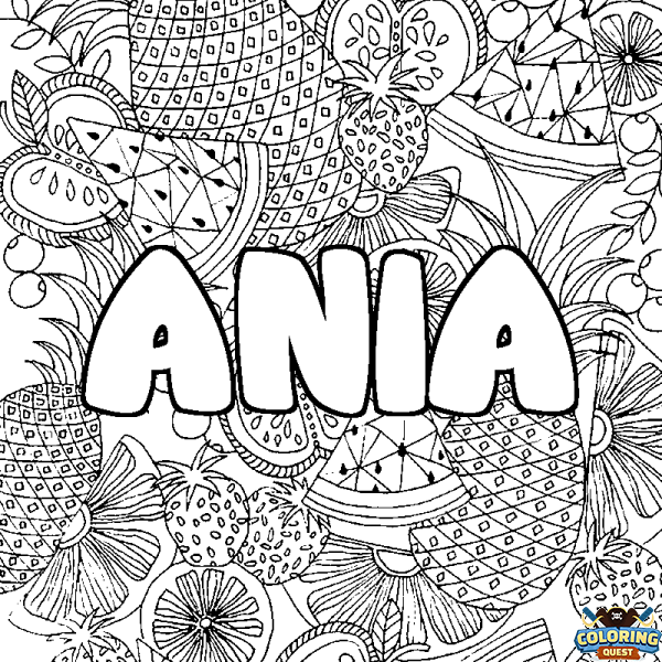 Coloring page first name ANIA - Fruits mandala background