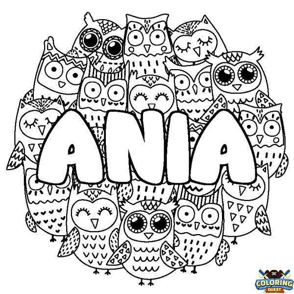 Coloring page first name ANIA - Owls background