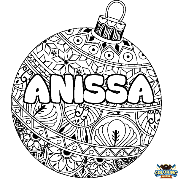 Coloring page first name ANISSA - Christmas tree bulb background