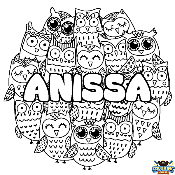 Coloring page first name ANISSA - Owls background