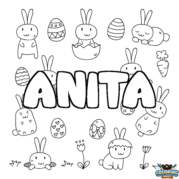 Coloring page first name ANITA - Easter background