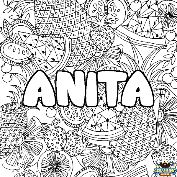 Coloring page first name ANITA - Fruits mandala background