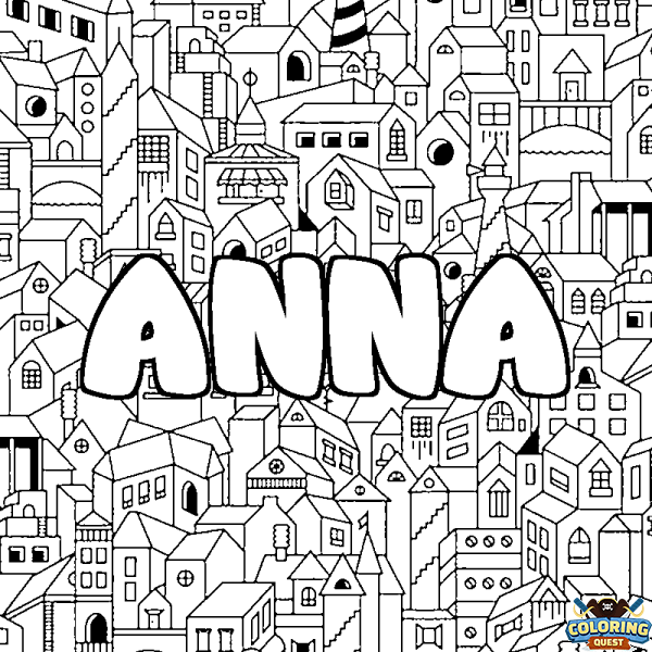 Coloring page first name ANNA - City background