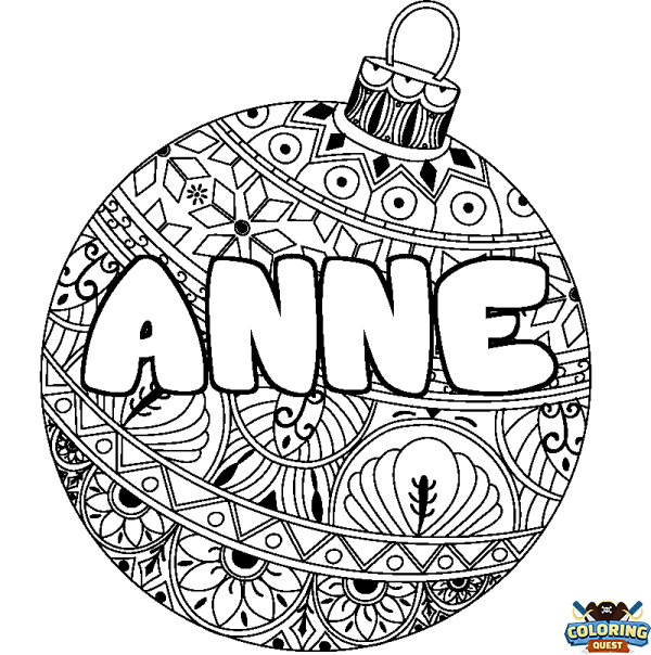 Coloring page first name ANNE - Christmas tree bulb background