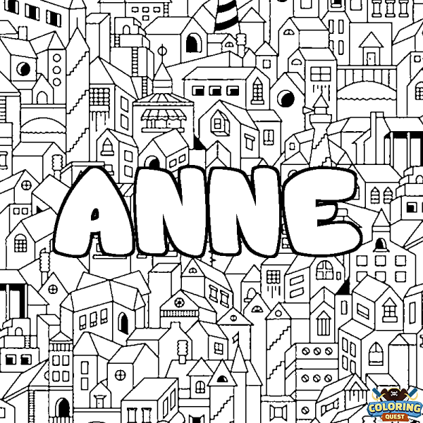 Coloring page first name ANNE - City background