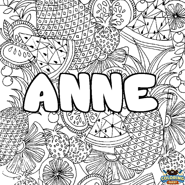 Coloring page first name ANNE - Fruits mandala background