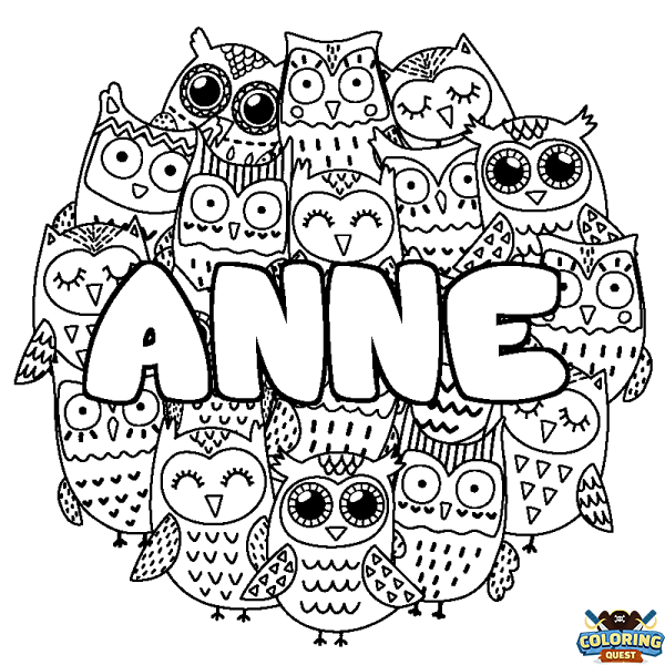 Coloring page first name ANNE - Owls background