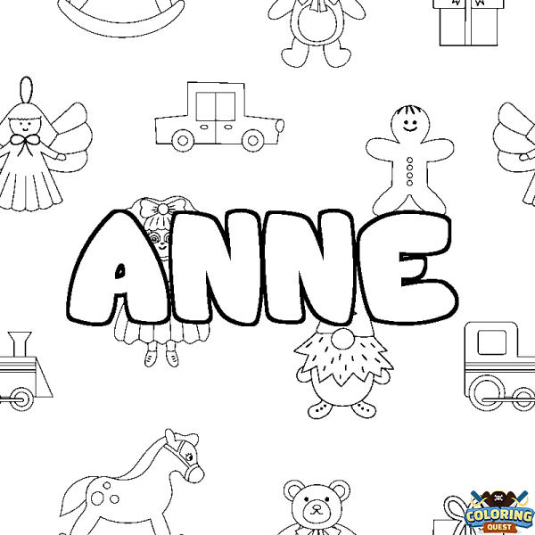 Coloring page first name ANNE - Toys background