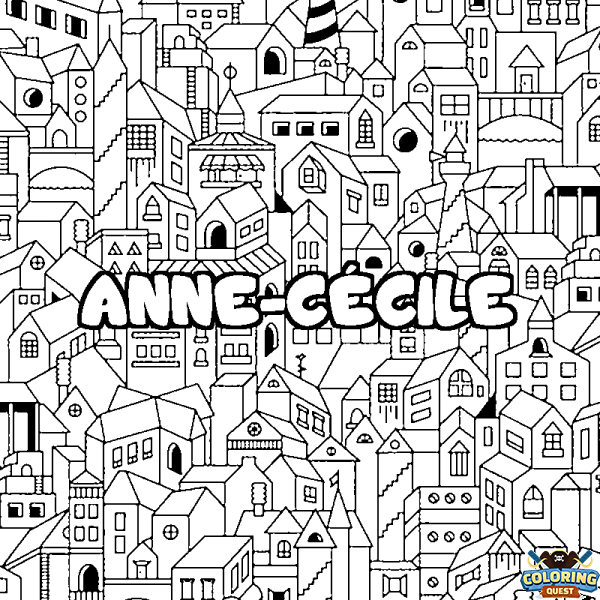 Coloring page first name ANNE-C&Eacute;CILE - City background