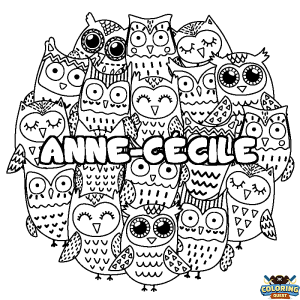 Coloring page first name ANNE-C&Eacute;CILE - Owls background