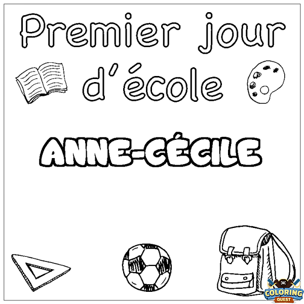 Coloring page first name ANNE-C&Eacute;CILE - School First day background