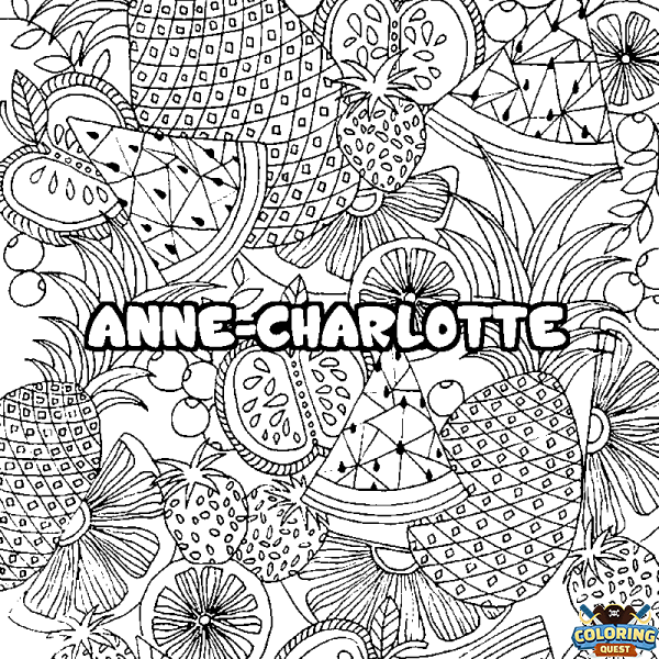 Coloring page first name ANNE-CHARLOTTE - Fruits mandala background