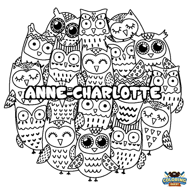 Coloring page first name ANNE-CHARLOTTE - Owls background