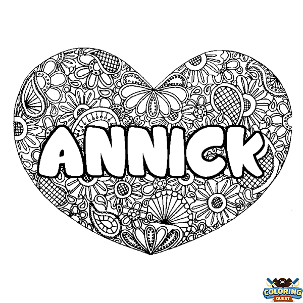 Coloring page first name ANNICK - Heart mandala background