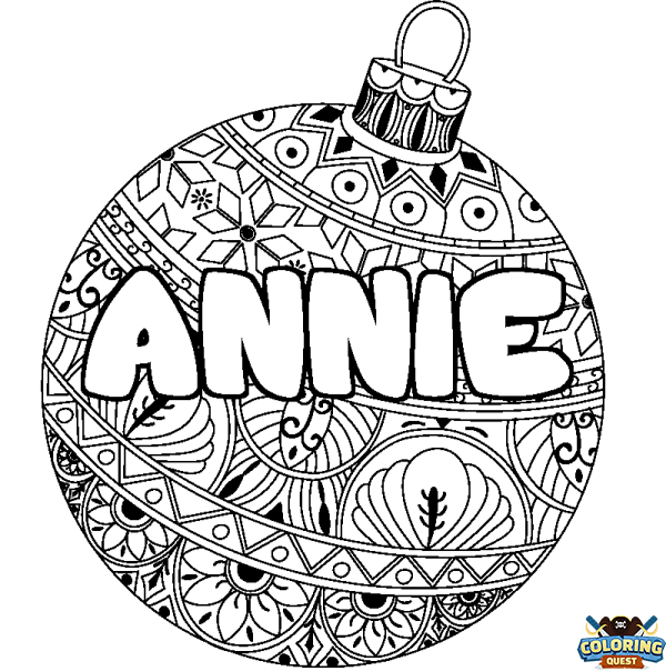 Coloring page first name ANNIE - Christmas tree bulb background