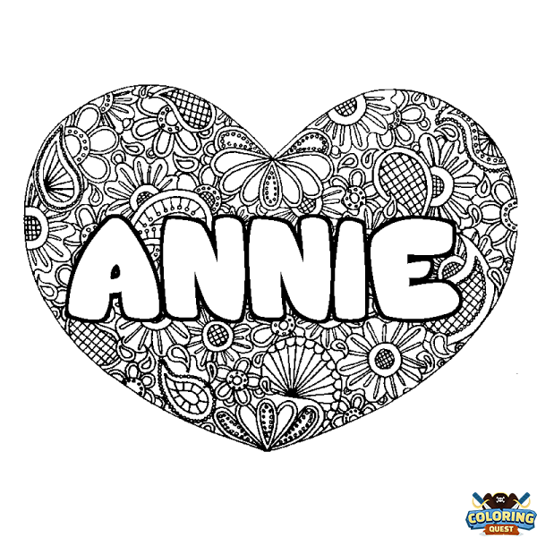 Coloring page first name ANNIE - Heart mandala background