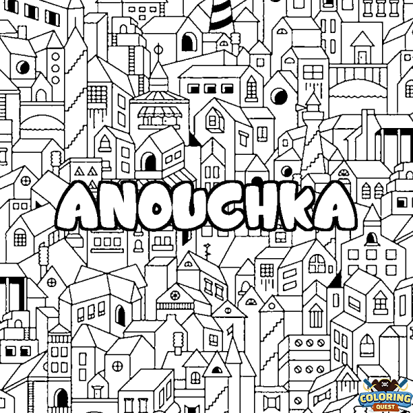 Coloring page first name ANOUCHKA - City background