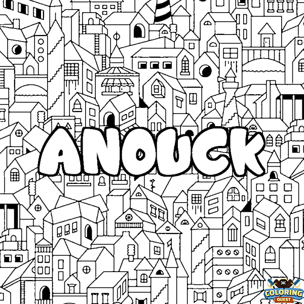 Coloring page first name ANOUCK - City background