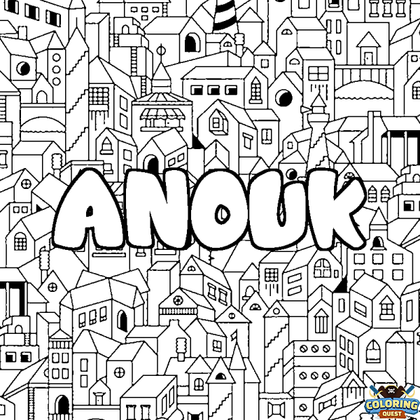 Coloring page first name ANOUK - City background