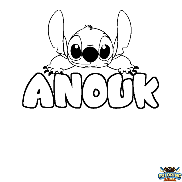 Coloring page first name ANOUK - Stitch background
